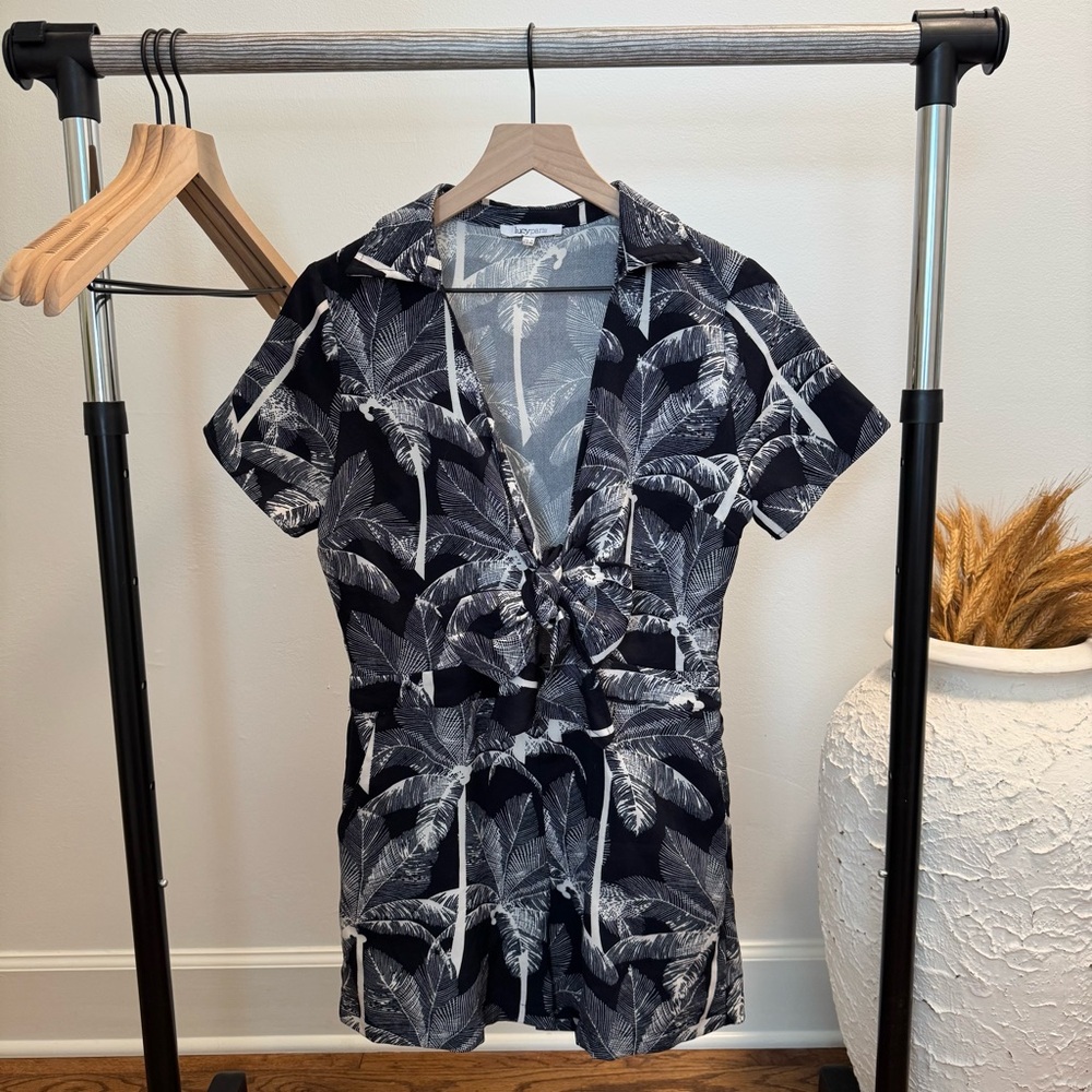 Navy Palm Print Women's Romper